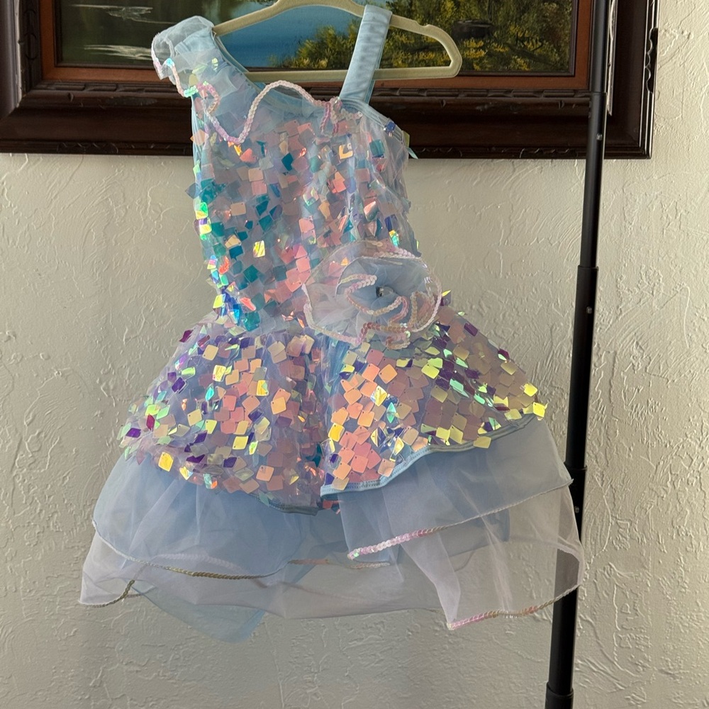 Revolution Blue and Pink Sequin Kids Dance Costume